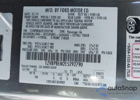 2014 Ford Mustang V6 из США, поврежденный, VIN 1ZVBP8EM2E5292790